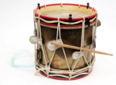 A military brass and painted side drum: with whitened tension ropes, 37.5cm. diameter.