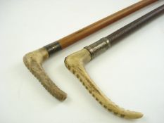 A silver mounted antler handled riding crop by Swaine & Adney,