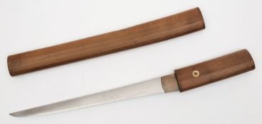 A Japanese wakizashi in wooden scabbard together with certificate:,