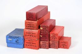 Hornby, boxes of A1 and A2 curved rails: together with a Meccano transformer.