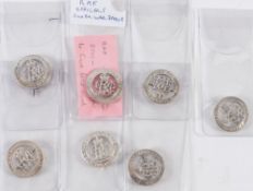Seven World War One silver war badges:.