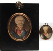 Duke of Wellington - a miniature portrait:, unsigned, bust left, in wood frame, 9.
