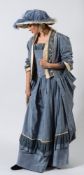A handmade theatrical Victorian three piece dress:, in blue Dupion, lined,