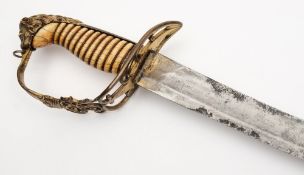 An 1803 pattern Infantry Officers sword:, the curved blade with remains of decoration and gilding,