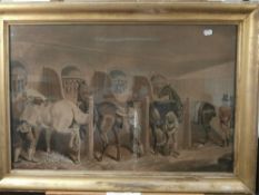 After HERRING - Stable Interior,: a hand-coloured aquatint, 66 x 43cm.