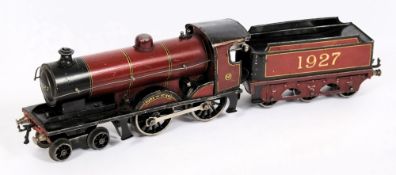 Bassett-Lowke a 4-4-0 clockwork locomotive No 1927 'Duke of York' with six wheel tender: in LMS