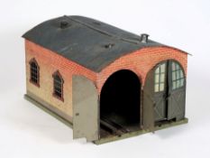 A Bing double track engine shed: with hinged doors,