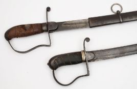 Two 19th century cavalry swords:, both with curved fullered blades,