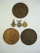 A WWI trio and memorial plaque together with two other memorial plaques:,