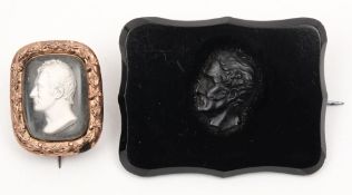 Duke of Wellington - a silver gilt brooch set: with a glass sulphide profile, bust left,