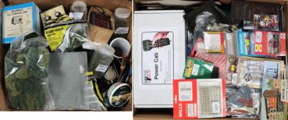 A collection of assorted scenic accessories and model makers tools: including air compressor,