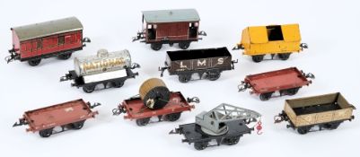 Hornby ten assorted items of rolling stock: includes, Crane Truck, Petrol Wagon, Brake Van,
