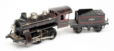 Bing, a 3RE 0-4-0 locomotive No 0-35 with four wheel tender: in black livery with red lining.