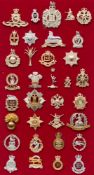 Thirty four British army staybright cap badges:. mounted.