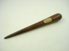 A lignum fid: of traditional form ring turned to base end with label inscribed 'Fid splicing rope,