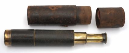 A leather bound three draw telescope by J H Steward, London:, signed to tube as per title,