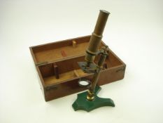 A Victorian lacquered brass botanists monocular microscope:, unsigned,