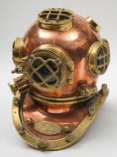 A copper and brass decorative Morse style MKV diving helmet:, with guards to windows,
