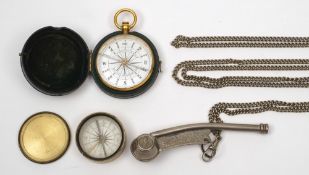 A gilt pocket compass in case by C H Chadburn & Son,