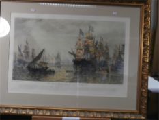 David Law after Oswald Brierly- Armada Battle Scenes:- a pair of coloured engravings,