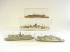 Eleven 1/600th scale handmade waterline models:, including SS Comorin and others,