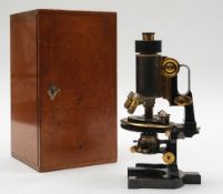 A Carl Zeiss 'Jena' black lacquer monocular microscope number 42369:, signed as per title to tube,