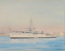 * Eric Erskine Campbell Tuffnell [1888-1978]- H.M.S. Falmouth:- signed watercolour 18 x 23cm.