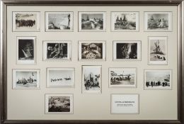 A framed set of sixteen Royal Geographical Society Picture Library postcards of Shackleton:,
