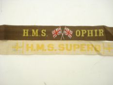 An early 20th century hat tally for HMS Ophir and one other for HMS Superb:,