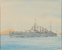 * Eric Erskine Campbell Tuffnell [1888-1978]- H.M.S. Shropshire:- signed watercolour 18 x 22cm.