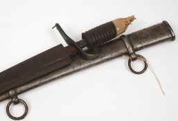 A 17th Century cutlass blade together with a later associated steel scabbard:..