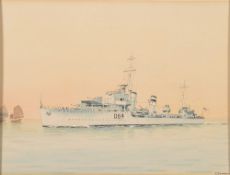 * Eric Erskine Campbell Tuffnell [1888-1978]- H.M.S. Duchess:- signed watercolour 18 x 23cm.