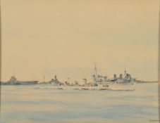 * Eric Erskine Campbell Tuffnell [1888-1978]- H.M.S. Foxhound:- signed watercolour 17.5 x 22cm.