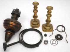 An early 20th century copper and iron gimbaled cabin oil lamp:,