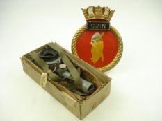 A submarine conning tower 'Y1 respirator microphone' together with an aluminium badge for HMS Odin