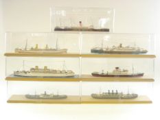 A collection of seven handmade 1/600th scale waterline models:,