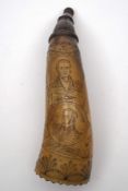 A 19th century scrimshaw decorated powder horn commemorating the Battle of the Lakes:,