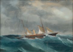 An early 20th century gouache of the stem yacht 'Lutra':,