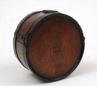 A Victorian War Department issue circular iron bound water canteen:, of drum form,