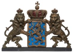 A 19th century relief carved Royal Coat of Arms of The Netherlands:,