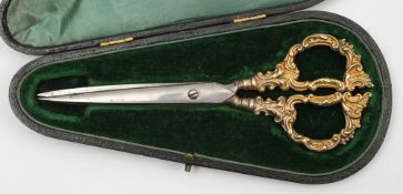 A cased pair of silver gilt launch scissors for the Dundee Shipbuilders Co Ltd steam ship SS
