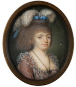 Italian School early 19th Century- A miniature portrait of a young lady:- head and shoulders,