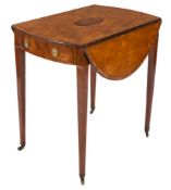 A 19th Century satinwood, tulipwood crossbanded and inlaid oval Pembroke table:,
