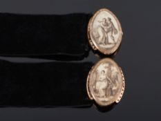 A pair of 18/19th Century oval sepia miniatures on ivory: depicting allegorical scenes,