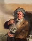 * Robert O Lenkiewicz [1941-2002] - Artisan poet with scull:- oil on canvas 98 x 77cm
