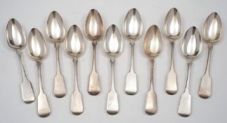 Eleven William IV provincial silver fiddle pattern dessert spoons, maker William Woodman, Exeter,