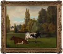 British School 19th Century - Cattle in a field before a country house,