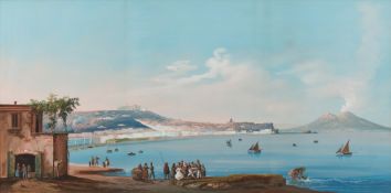 Neapolitan School 19th Century- Naples Bay panorama:- gouache 41 x 83.5cm.