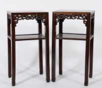 A near pair of Chinese Hua Li wood jardiniere stands:,