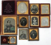A collection of ten mid Victorian ambrotypes and daguerreotypes: mostly half length portraits of